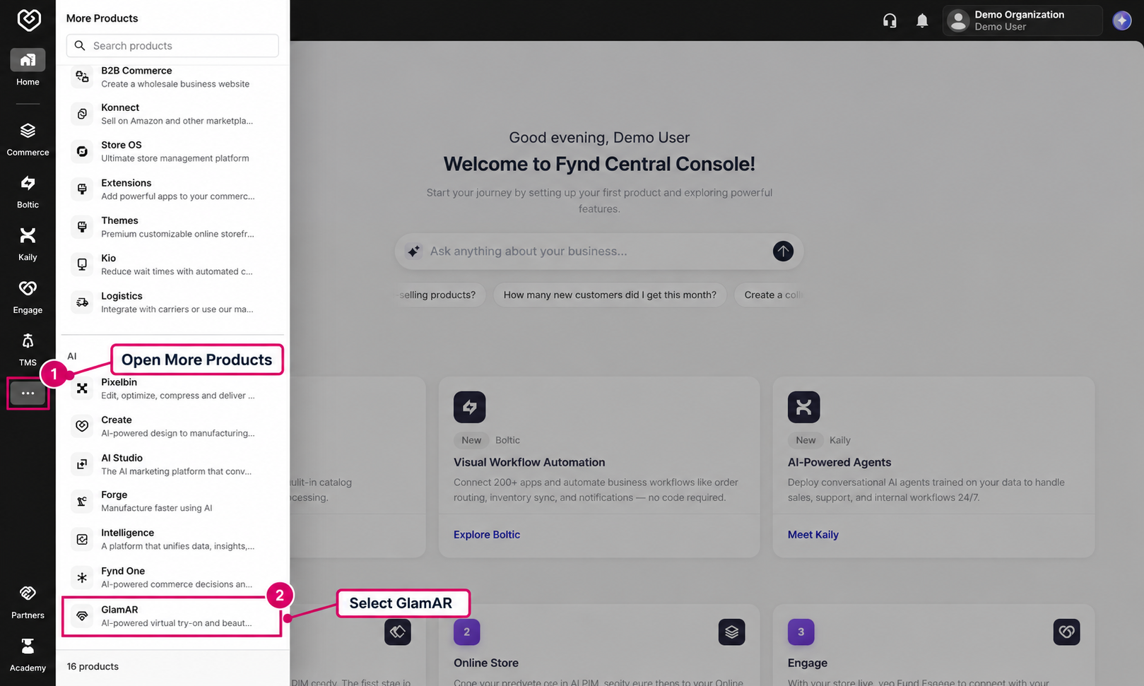More Products and GlamAR highlighted in Fynd Console