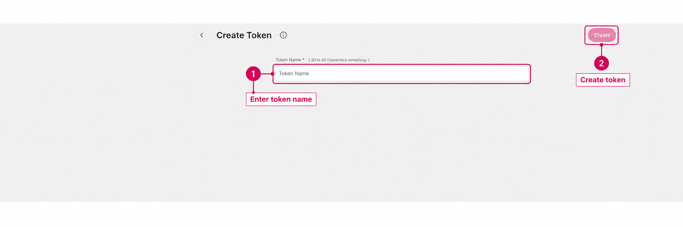 Token Name and Create highlighted on the blank token form